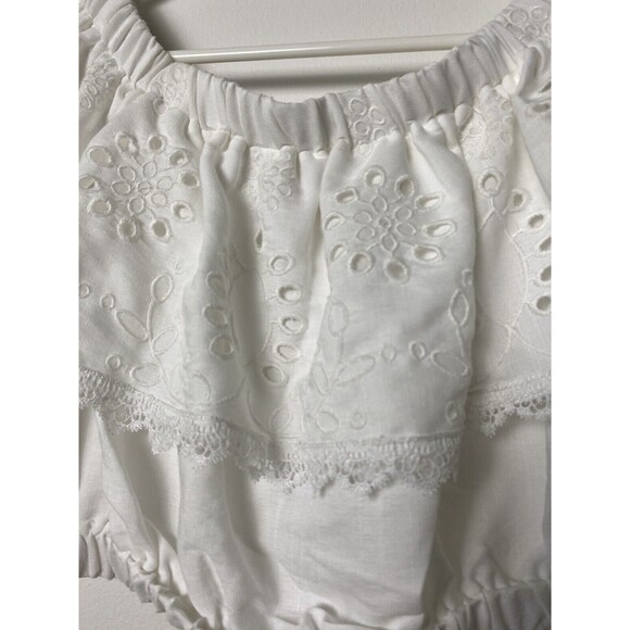 Mi Ami Francesca's White Paula Off The Shoulder Eyelet Ruffle Crop Blouse Size S - Picture 5 of 13